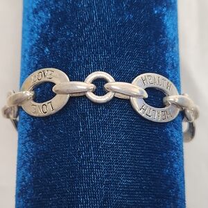 Uplifting Silver Toned Bracelet 8" Life Health Love Joy Friendship